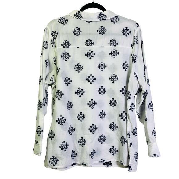 CJ BANKS Blouse Top Button Down‎ Novelty Embroidered Boho Artsy Workwear Preppy - Picture 2 of 12